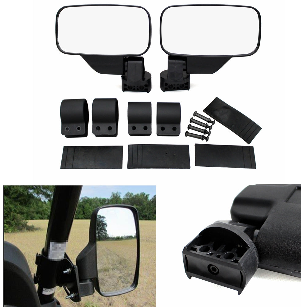 UTV Side Rear View Mirrors With 1.75 & 2 Mounts Clamp Pad For